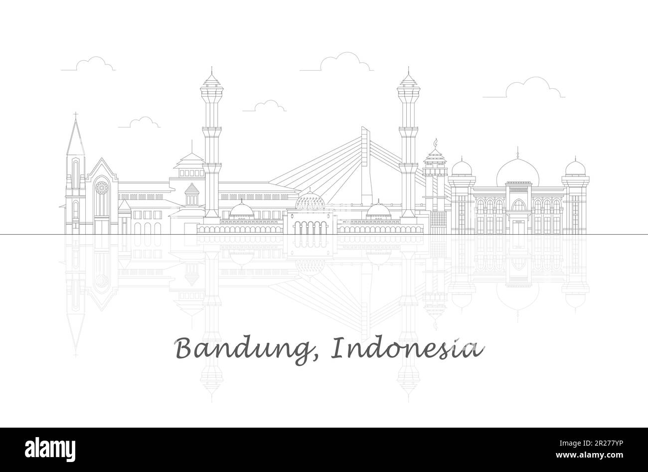 Outline Skyline panorama of city of Bandung, Indonesia - vector illustration Stock Vector