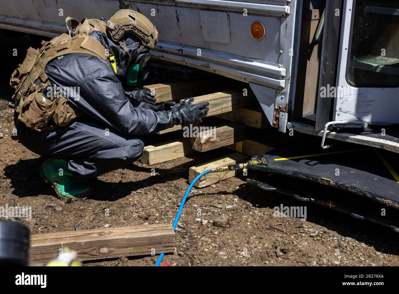 A U.S. Marine with the Chemical Biological Incident Response Force uses