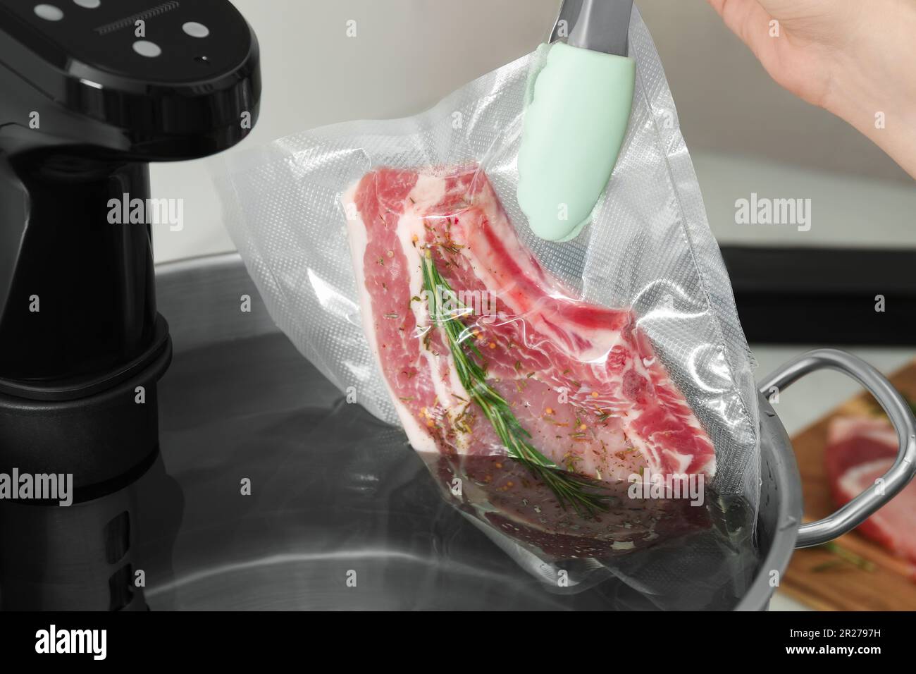 Cooking Meat Vacuum Packed With Sousvide Technology Stock Photo