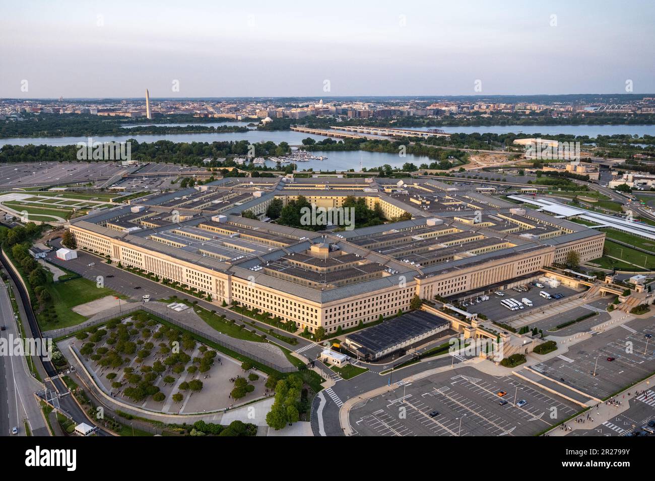 An aerial view of the Pentagon, Washington, D.C., May 15, 2023. (DoD photo by U.S. Air Force Staff Sgt. John Wright) Stock Photo