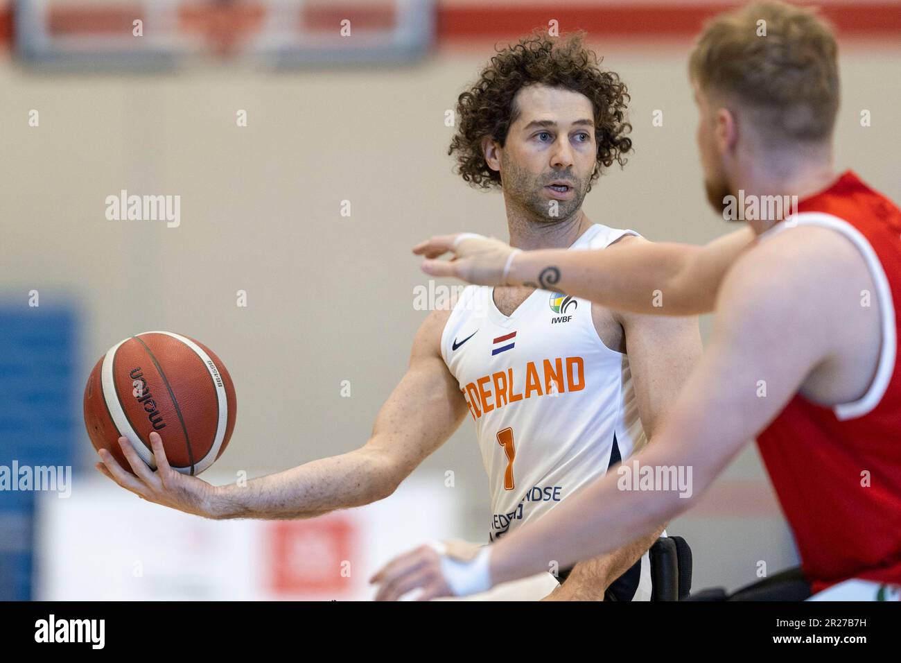 Ottawa, Canada. 17 May 2023. Rabin Paggenwisch (1) of the Netherlands Men's  wheelchair basketball team in men's wheelchair basketball action in the  Canada development squad versus the Netherlands national team in the