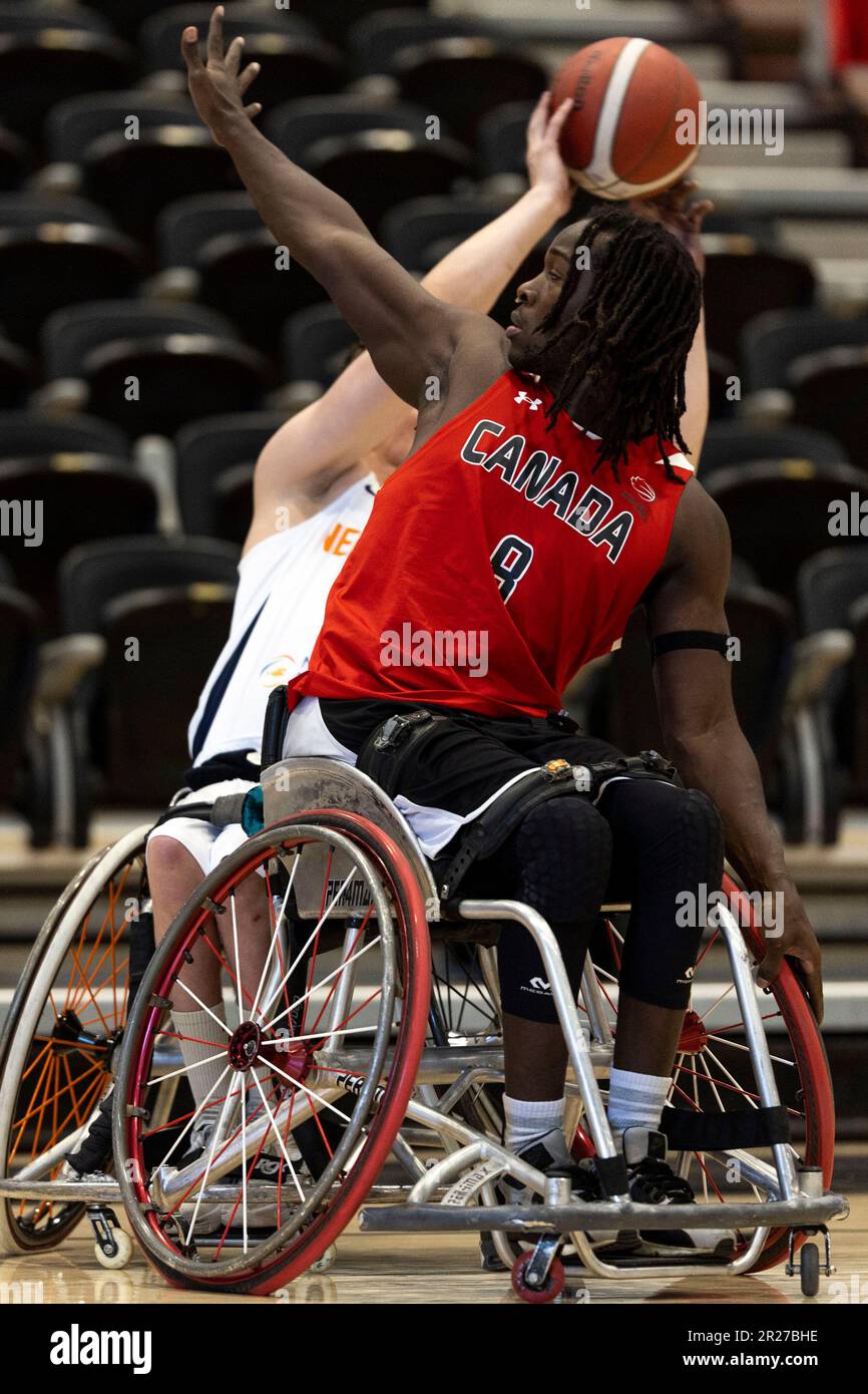 Ottawa, Canada. 17 May 2023. Blaise Mutware (8) of the Canada Men's wheelchair basketball team