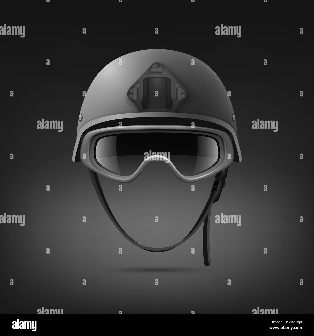 Vector 3d Realistic Black Military Helmet with Protect Glasses Icon Set