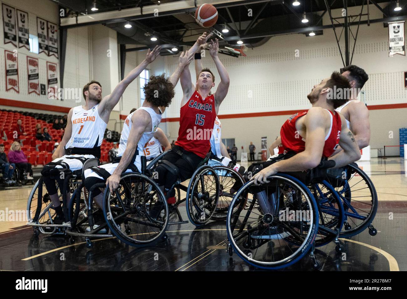 Ottawa, Canada. 17 May 2023. Reed De'ath (15) of the Canada Men's wheelchair basketball team in