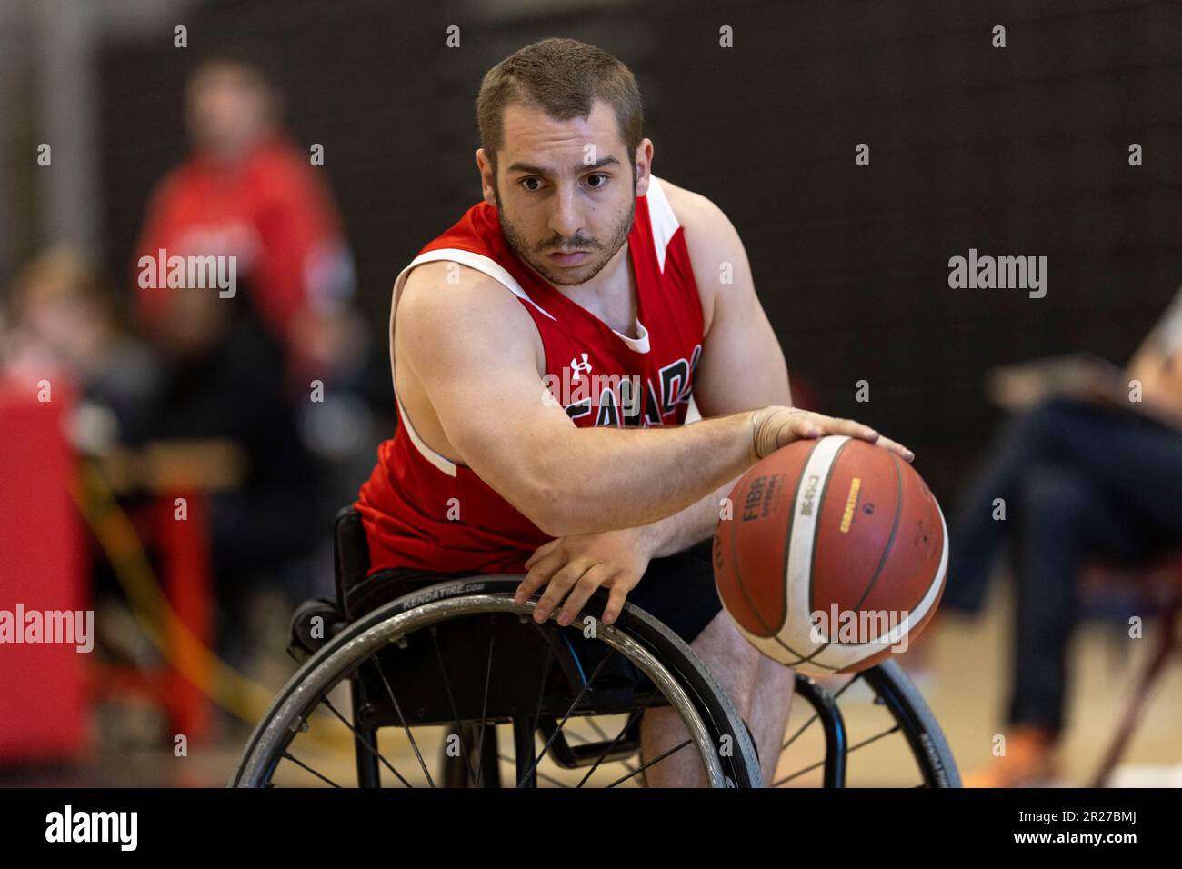 Ottawa, Canada. 17 May 2023. Collin Lalonde (9) of the Canada Men's wheelchair basketball team