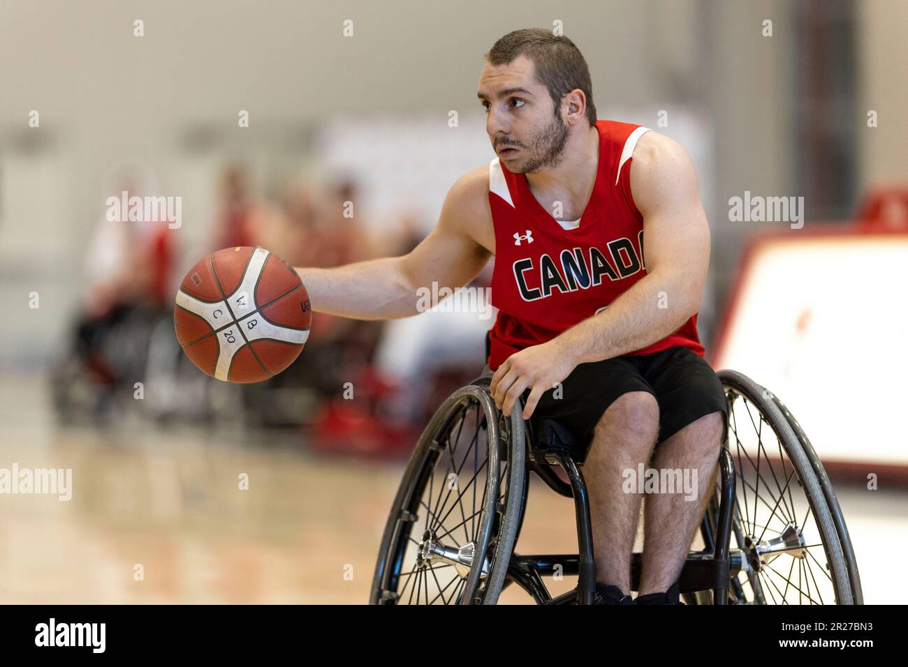 Ottawa, Canada. 17 May 2023. Collin Lalonde (9) of the Canada Men's wheelchair basketball team