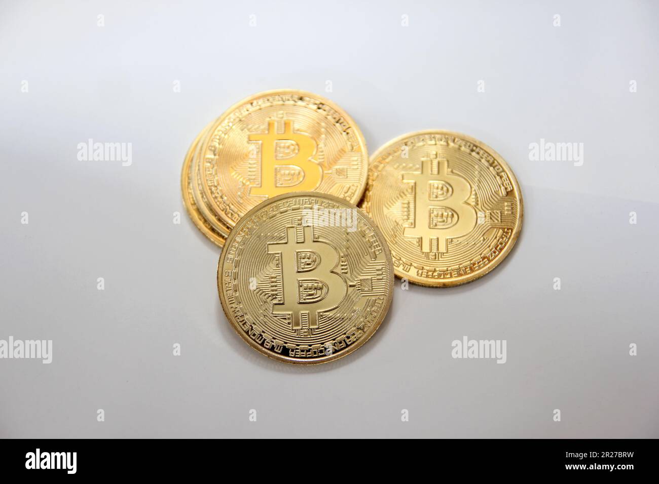 Coin of the crypto-currency Bitcoin with several stacks of coins in the  background Stock Photo - Alamy
