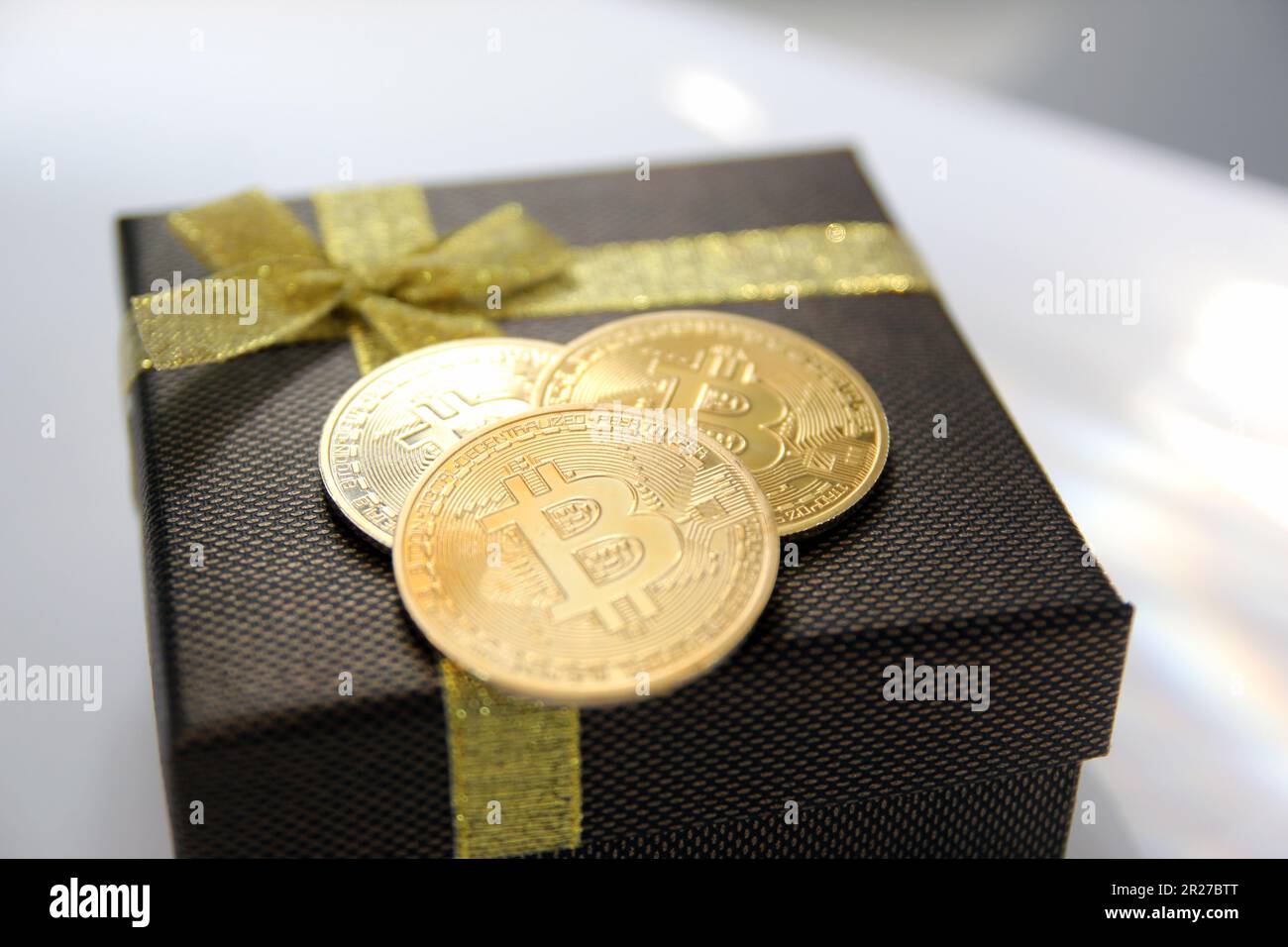 crypto currency business. bitcoin coin finance concept. Shooting around bitcoins on an office desk Stock Photo