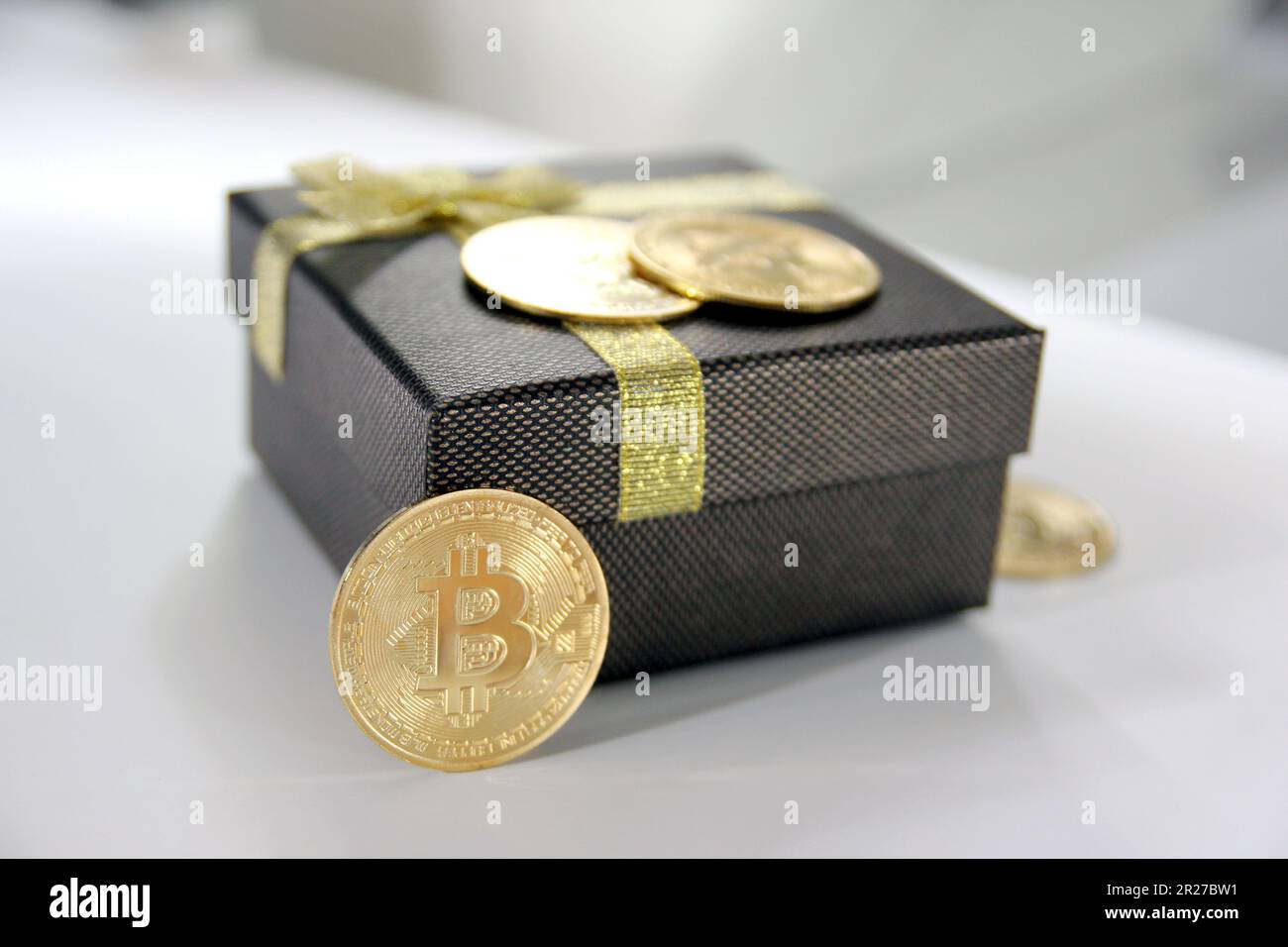 crypto currency business. bitcoin coin finance concept. Shooting around bitcoins on an office desk Stock Photo