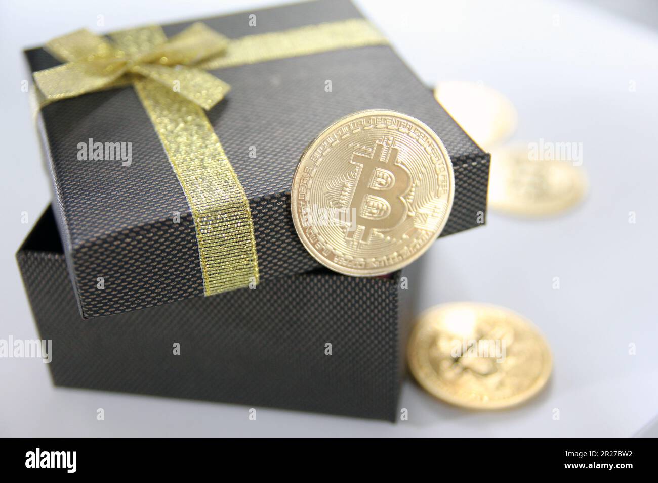 crypto currency business. bitcoin coin finance concept. Shooting around bitcoins on an office desk Stock Photo