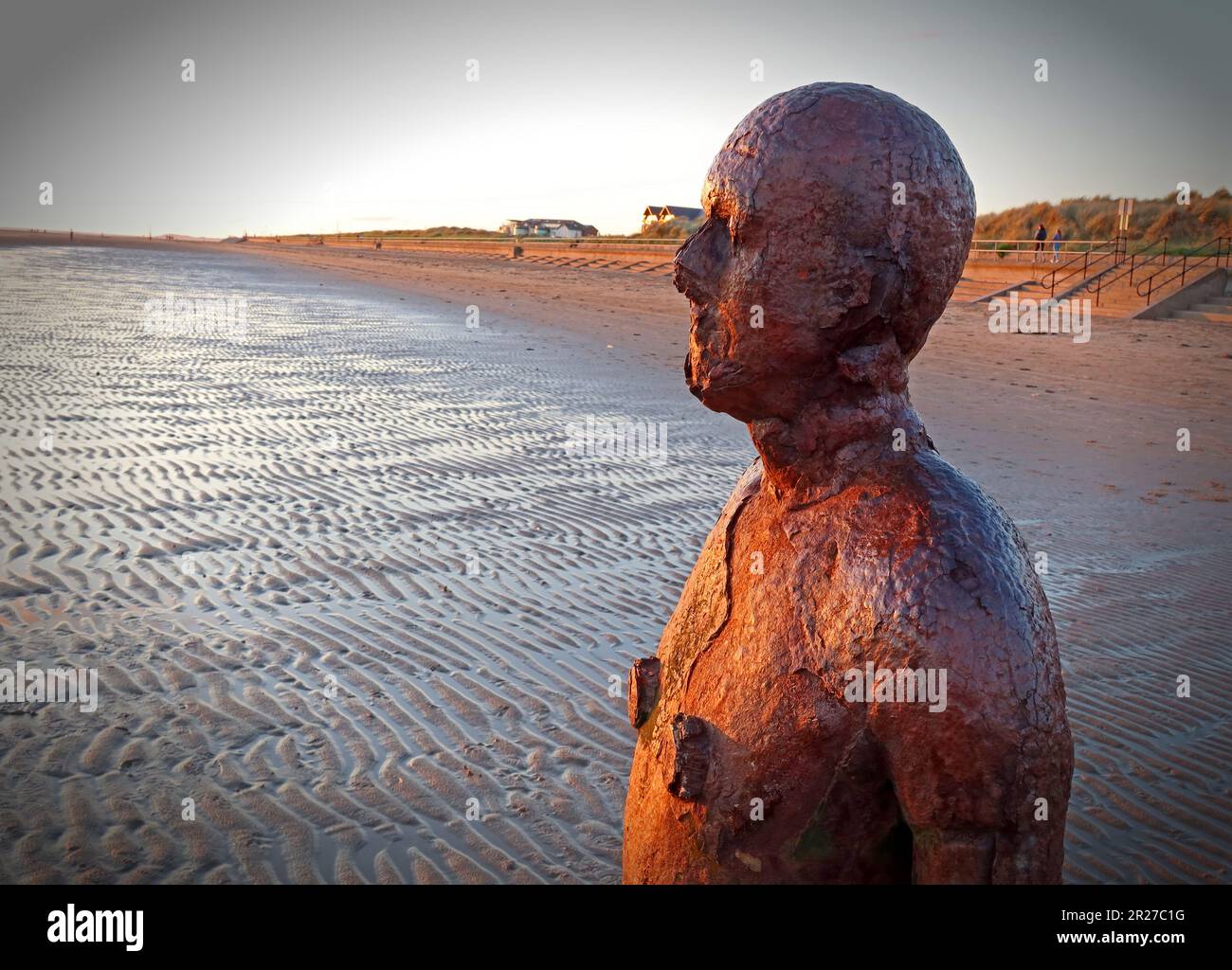 Antony Gormley, Another Place artwork sculpture, cast iron figures, located between Waterloo and Blundellsands, Merseyside, UK, Stock Photo