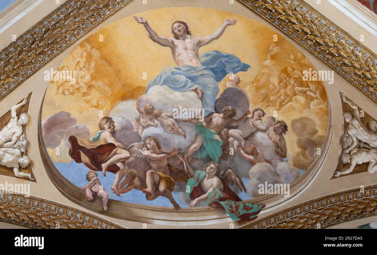 NAPLES, ITALY - APRIL 21, 2023: The fresco of resurrected Jesus in the church Certosa di San Martino by  Giovanni Lanfranco (1636 - 1639). Stock Photo