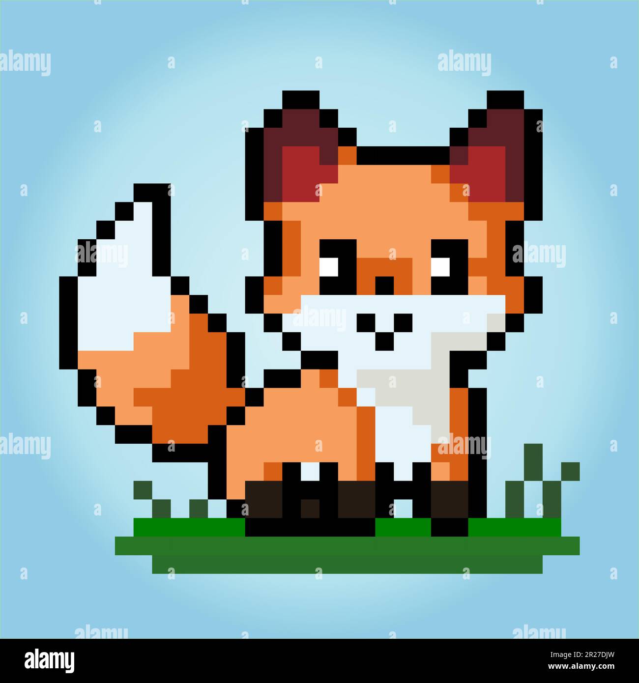 8-bit pixel of fox. Animal in Vector illustration for cross stitch and game assets. Stock Vector