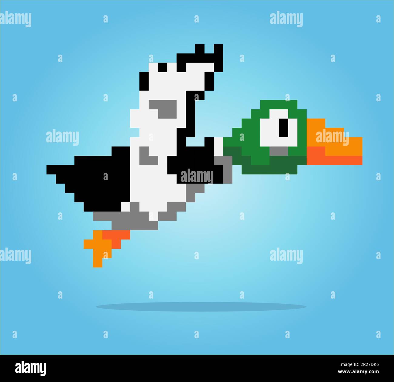 8-bit Pixel Flying Duck Image. Animal in Vector illustration Stock Vector