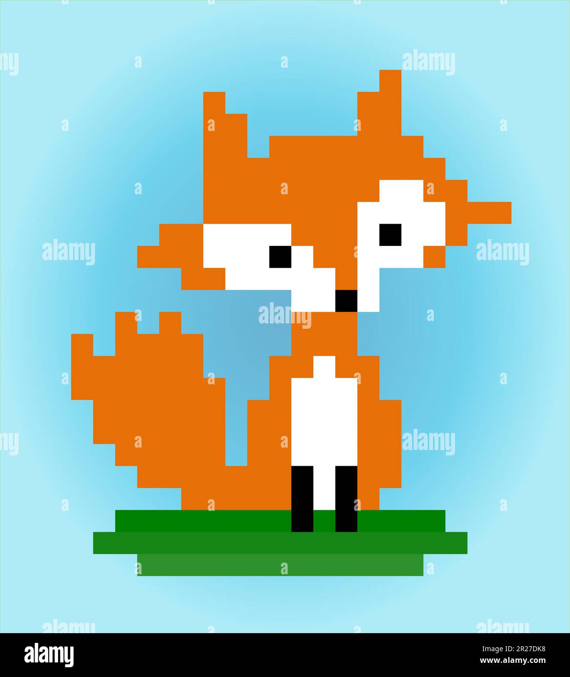 8-bit pixel of fox. Animal in Vector illustration for cross stitch and game assets. Stock Vector