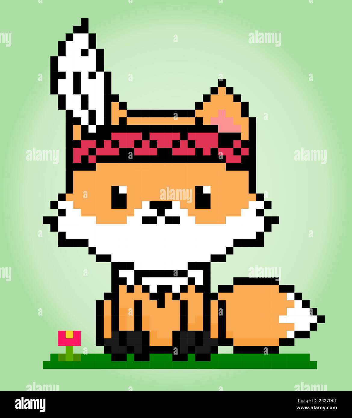 8-bit pixel of fox. Animal in Vector illustration for cross stitch and game assets. Stock Vector