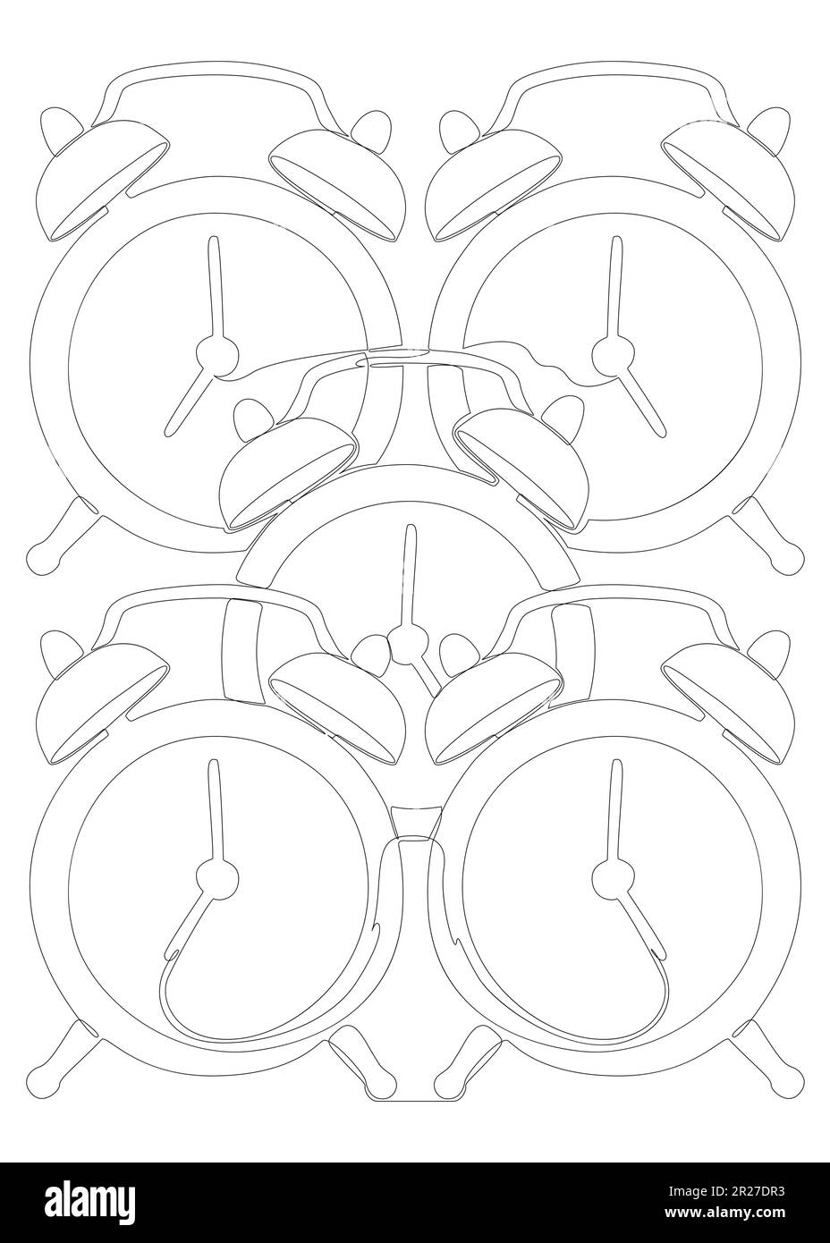 One continuous line of Alarm Clocks. Thin Line Illustration vector