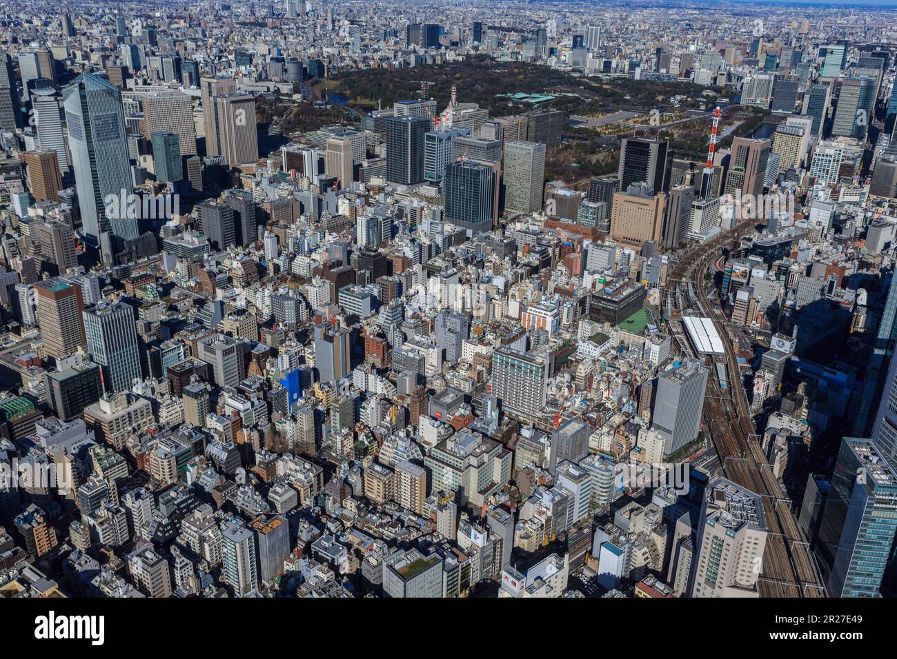 Shinbashi Station and the cityscape of Shinbashi from above Minato Ward ...