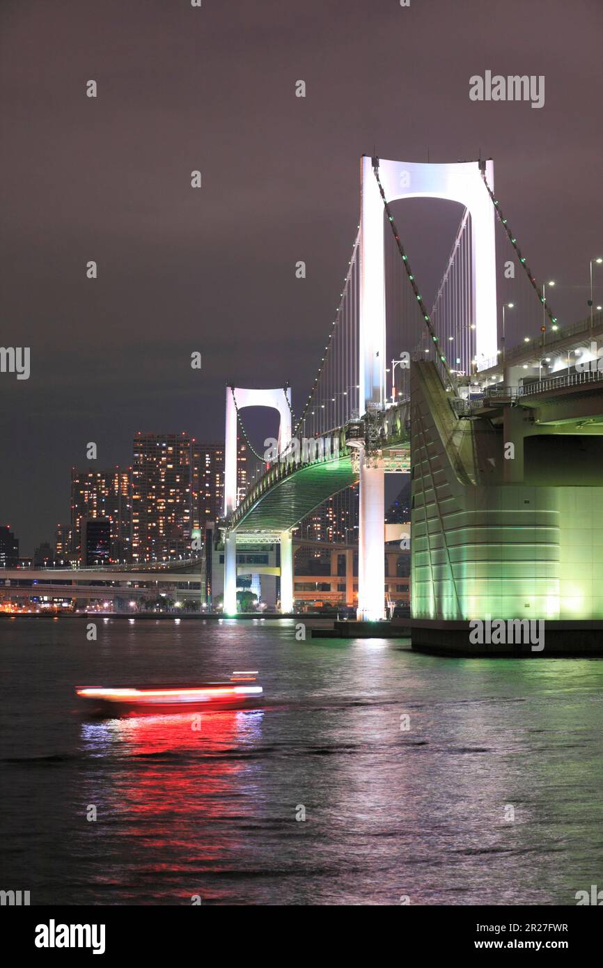 The night view of Odaiba Rainbow Bridge Stock Photo