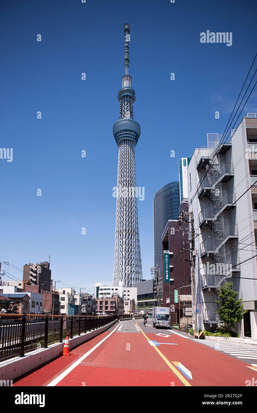 Tokyo Sky Tree seen from west Jitsuken Bridge Stock Photo