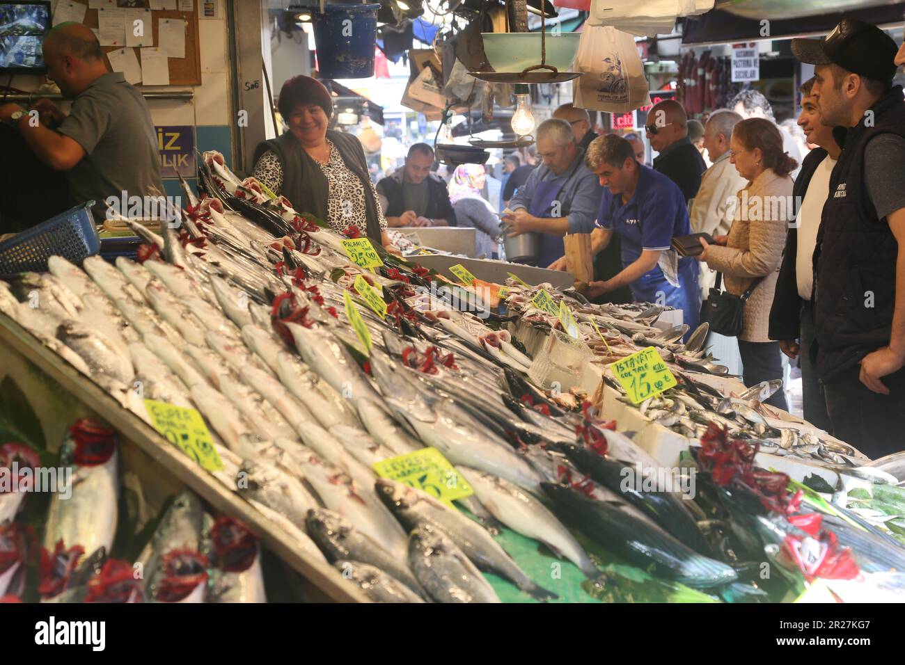 ISTANBUL, TURKEY OCTOBER 31 Raw fishes on the fish counter at