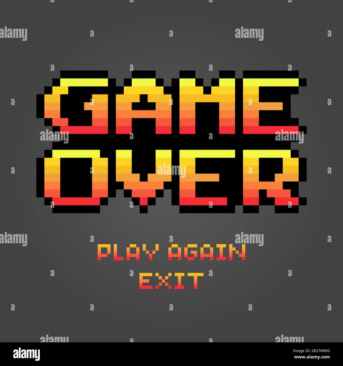 8-bit pixel text, game over. Background icon for game assets in vector illustrations. Stock Vector
