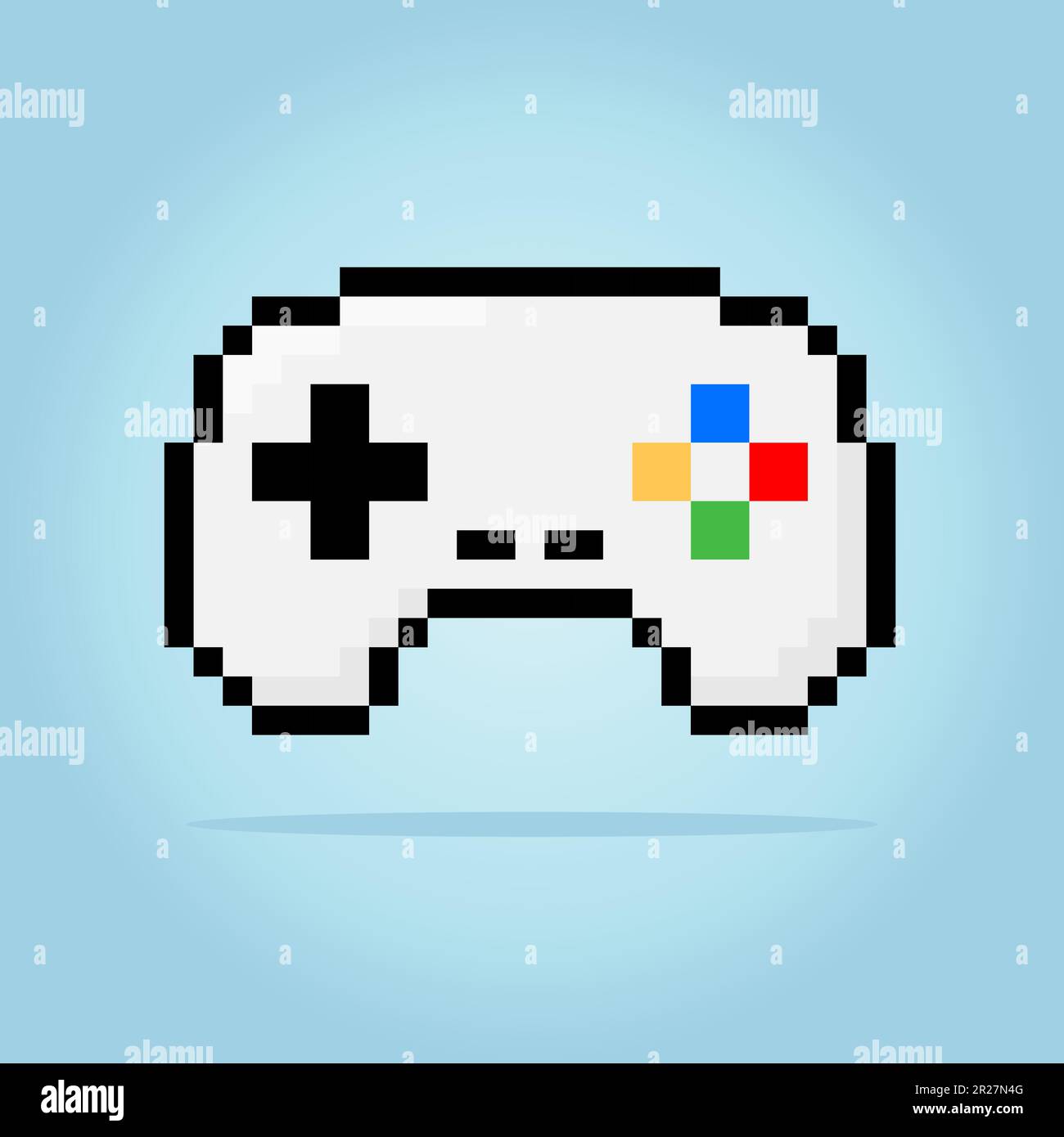 Pixel 8 bit gamepad. joystick icon for game assets in vector illustration. Stock Vector