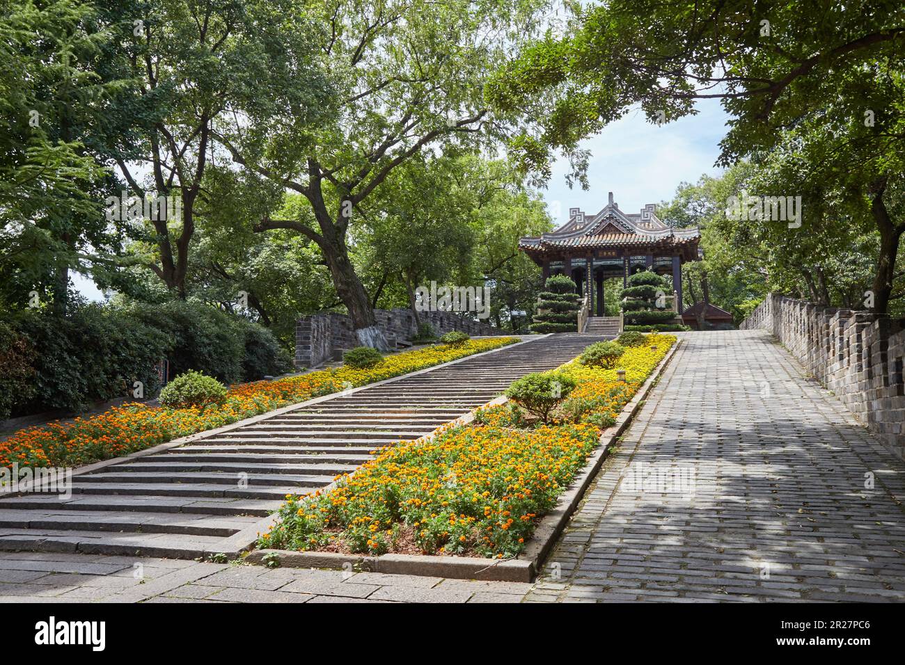 Tianxin Pavilion is where you can find Changsha's ancient city walls. The pavilion dates back to the 14th century. Stock Photo