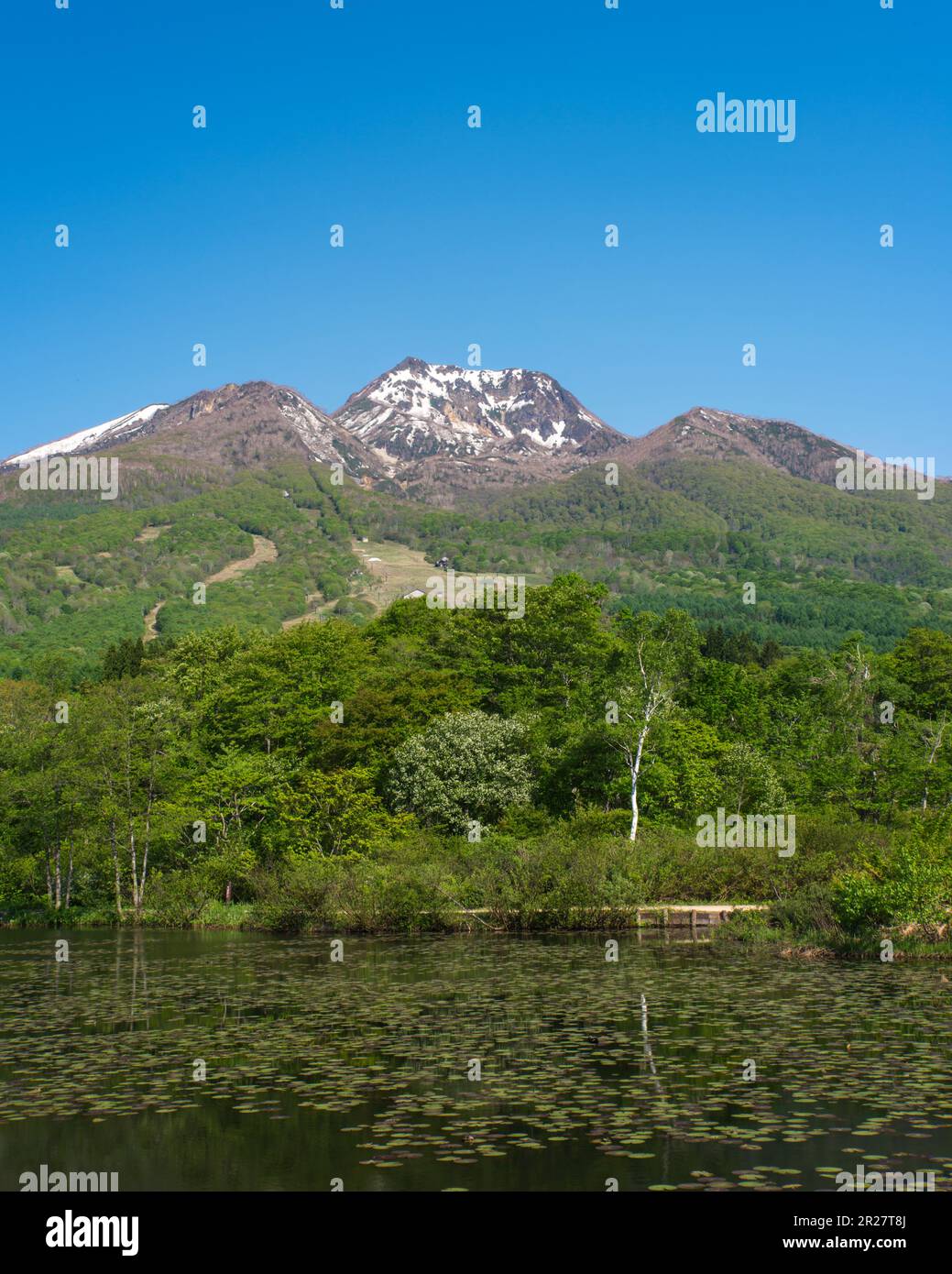 Imori pond and Mt. Myoko Stock Photo