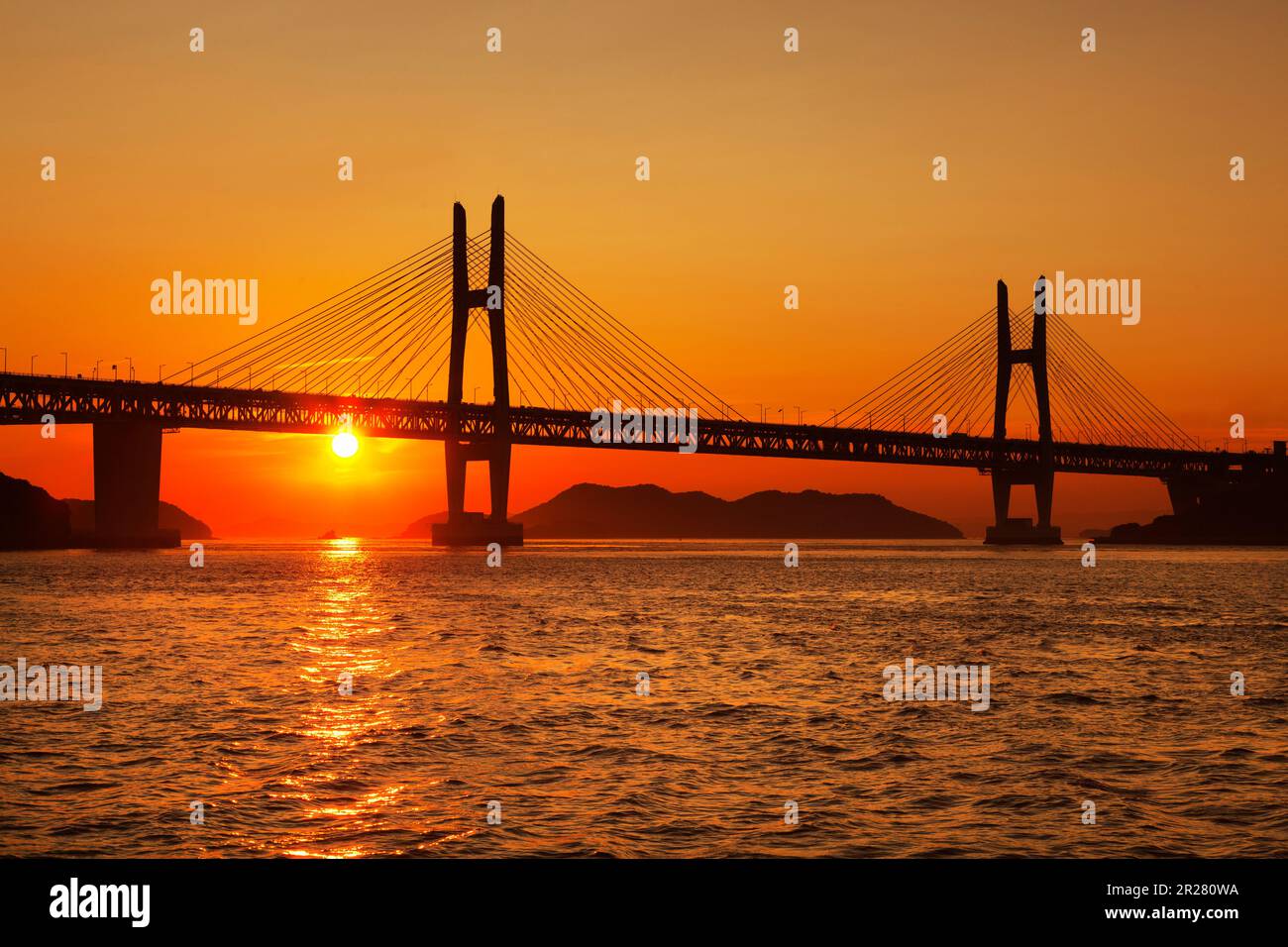 Seto-Ohashi bridge and the sunset, Iwakurojima Bridge Stock Photo - Alamy