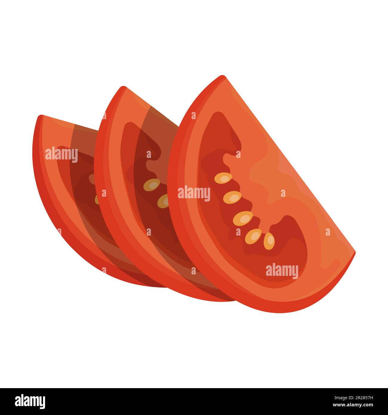 Slices of tomato. Tomato wedges and slices, halved and thinly sliced