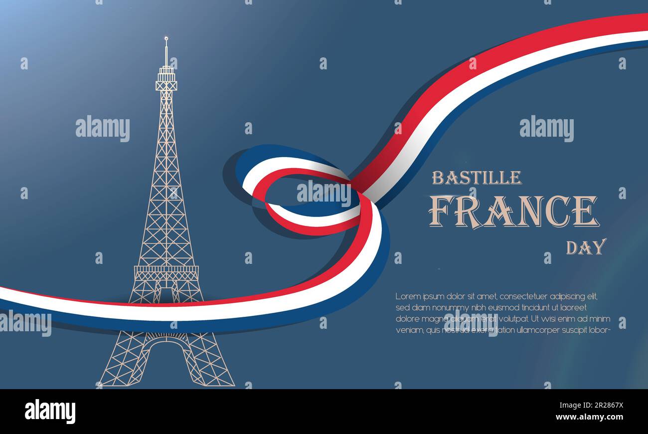 Bastille France Day July 14. A national holiday celebration concept with the French flag. Template and poster banner design vector illustration. Stock Vector