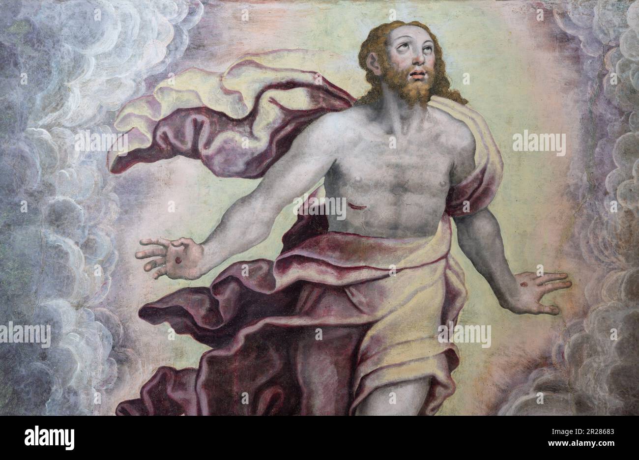 NAPLES, ITALY - APRIL 23, 2023: The detail of fresco of  Ascension in the church Chiesa di San Giovanni a Carbonara by unknown mannerist painter Stock Photo