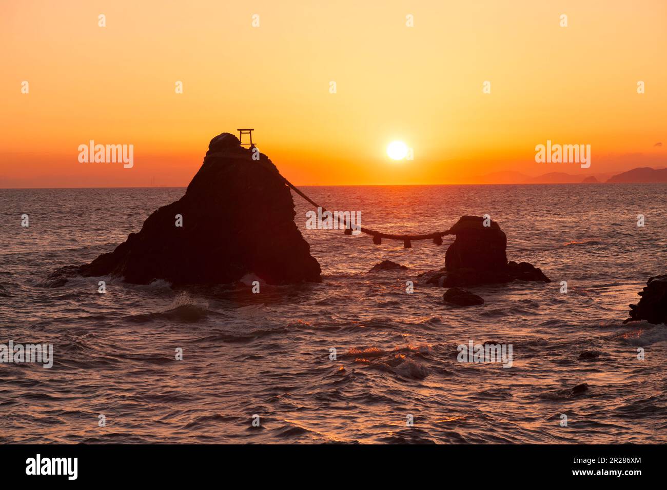 Sunrise on Futami Bay rocks Stock Photo