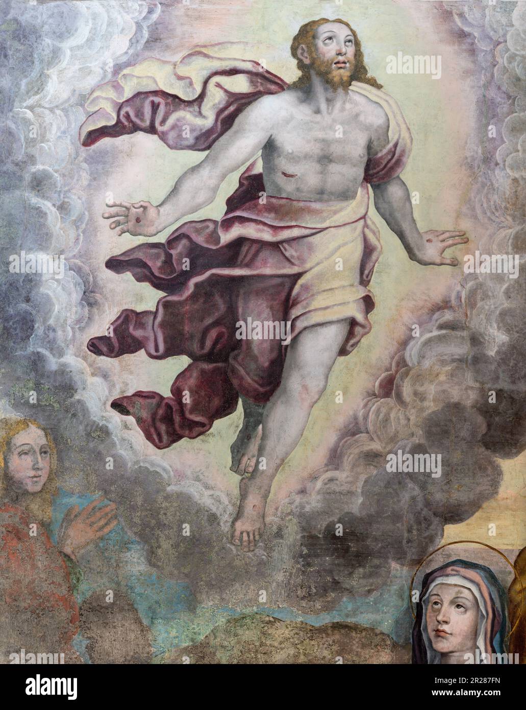 NAPLES, ITALY - APRIL 23, 2023: The detail of fresco of  Ascension in the church Chiesa di San Giovanni a Carbonara by unknown mannerist painter Stock Photo