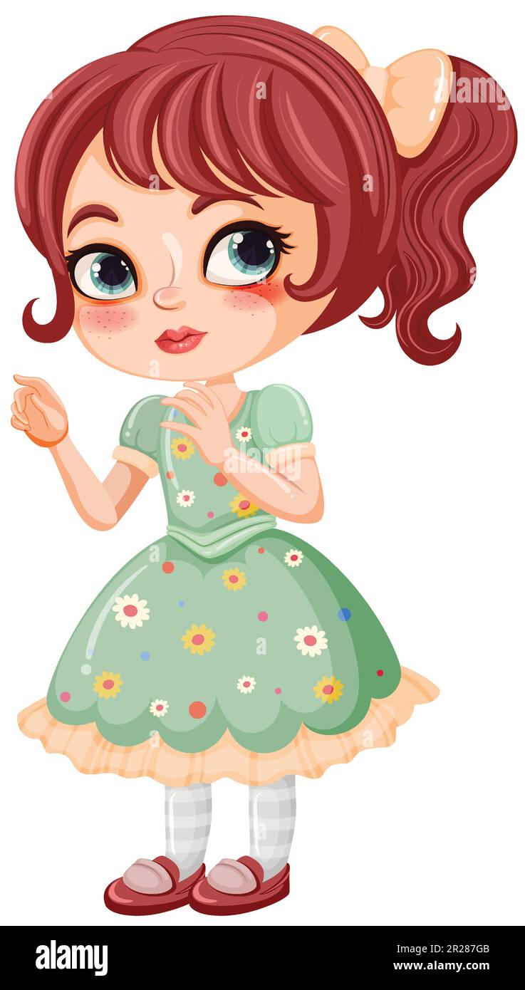 Cute Girl in a Dress Cartoon Character illustration Stock Vector Image &  Art - Alamy