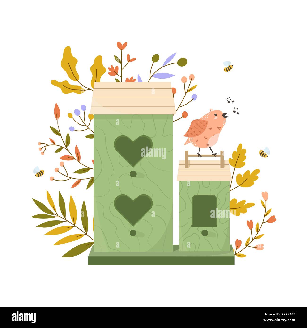 Wooden colorful birdhouse with small birds Stock Vector Image & Art - Alamy