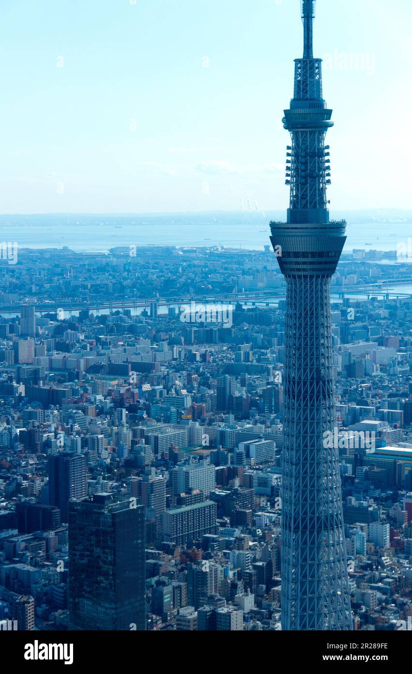 Aerial view of Tokyo Sky Tree close-up Stock Photo