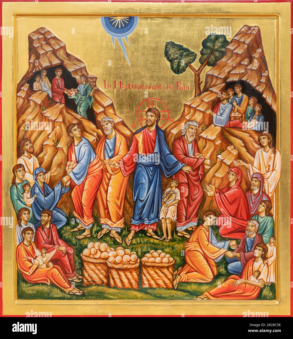 NAPLES, ITALY - APRIL 24, 2023: The icon of miracle Feeding of the Five Thousand in the church Chiesa di San Pietro Martire by unknown artist. Stock Photo