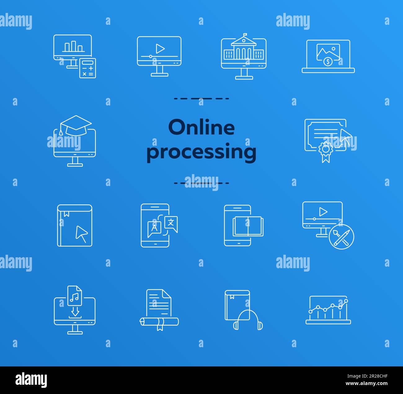 Online learning line icon set Stock Vector