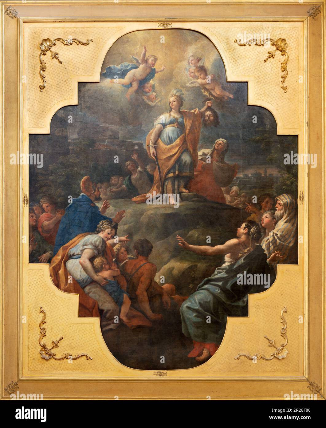 NAPLES, ITALY - APRIL 24, 2023: The painting Triumph of Judith in church Chiesa di San Vitale Martire by Luca Giordano (1680-1686). Stock Photo