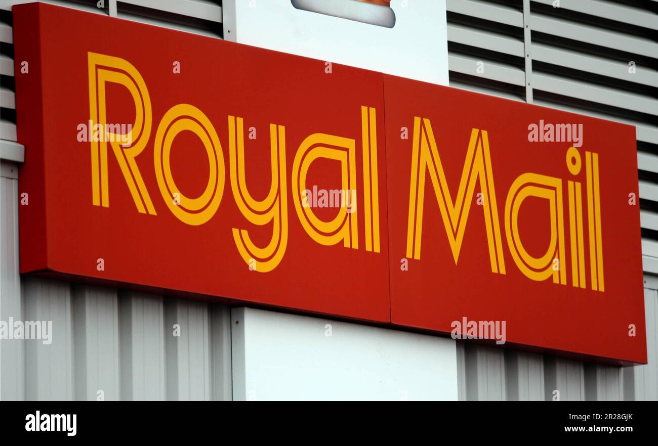Undated file photo of signage Royal Mail. Royal Mail has blamed strike action for helping send it slumping to a full-year loss of more than £1 billion. The group's owner, International Distributions Services (IDS), revealed Royal Mail swung to an operating loss of £1.04 billion for the year to March 26, against earnings of £250 million the previous year. Issue date: Thursday May 18, 2023. Stock Photo