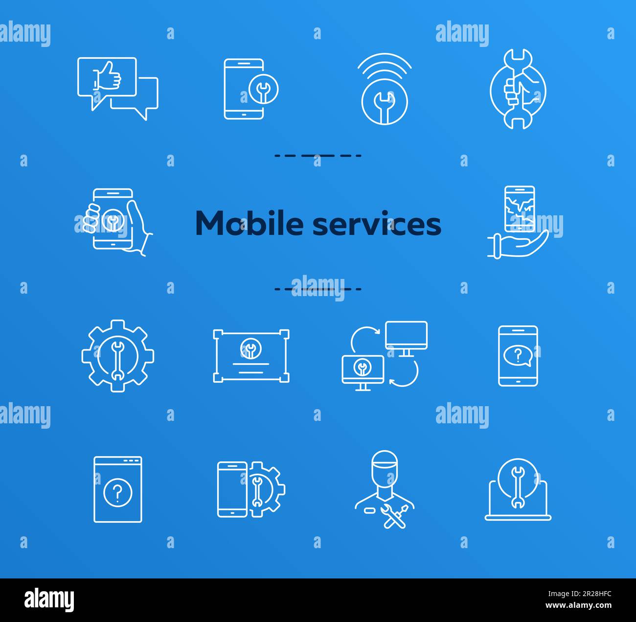 Mobile services line icon set Stock Vector