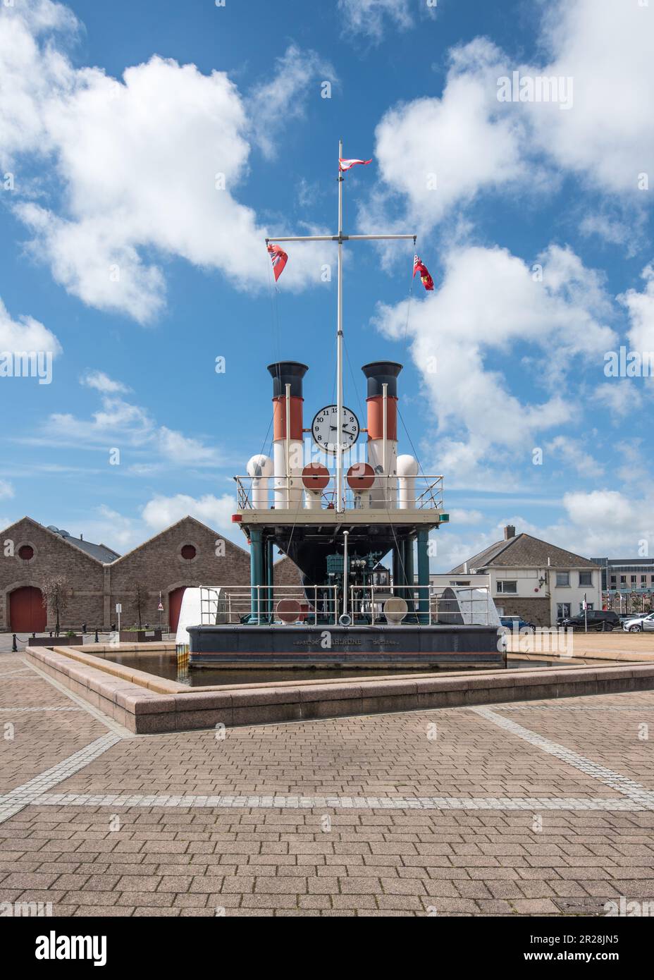 The Jersey steam clock is a fullscale replica of the centre section of