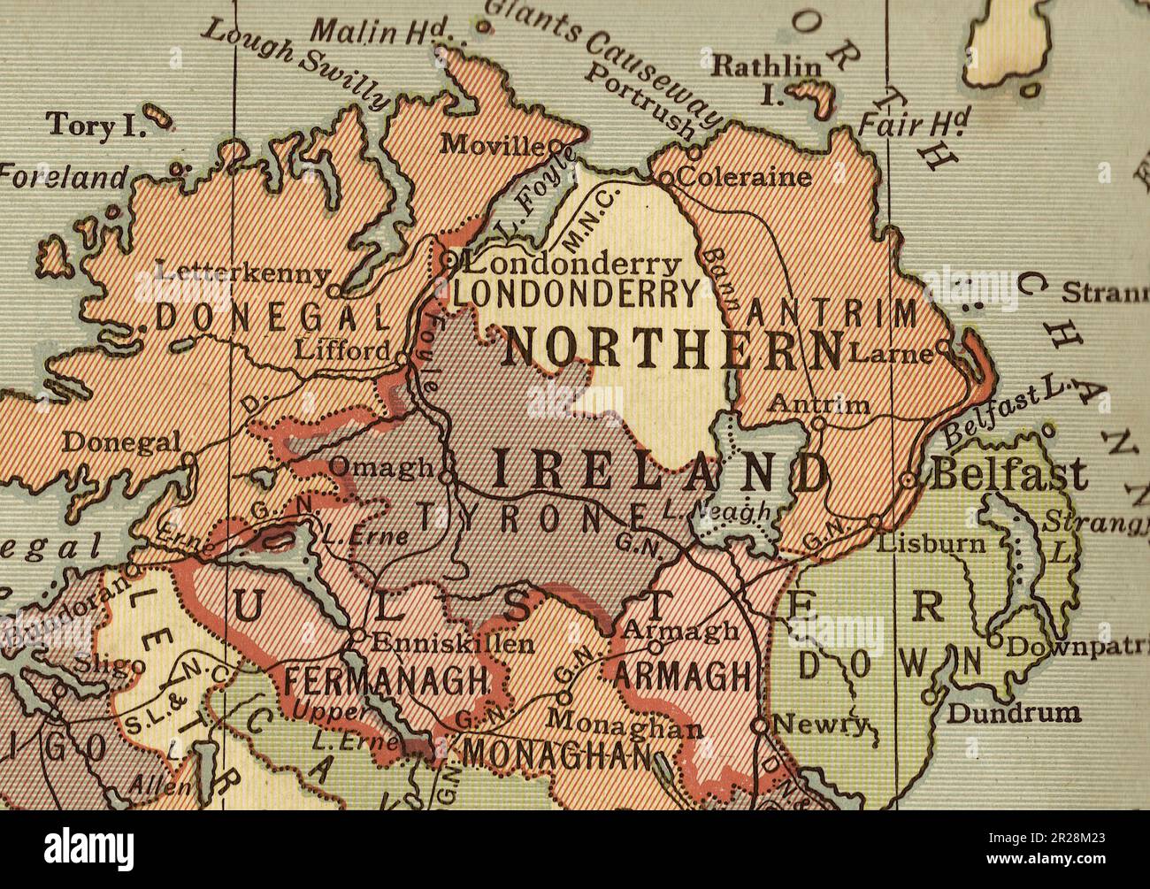 Vintage political map of Northern Ireland in sepia Stock Photo - Alamy