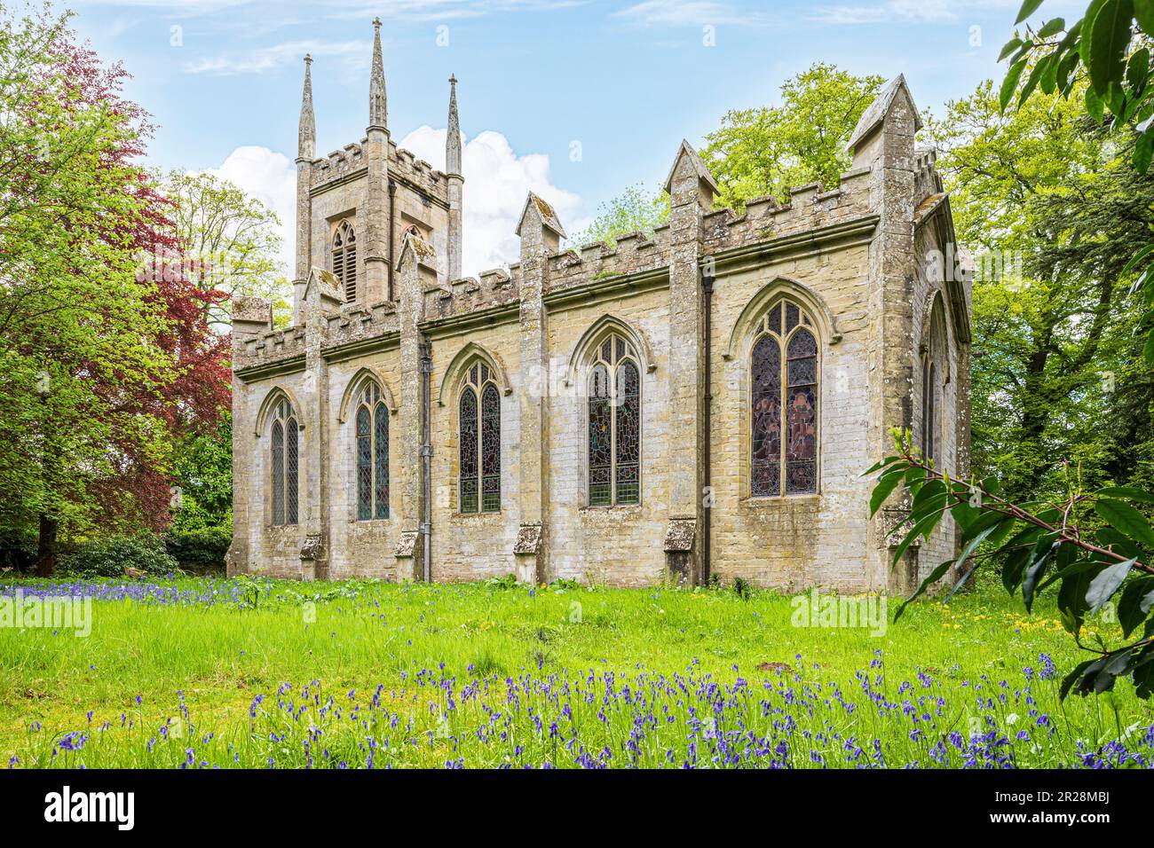 Springtime at the Georgian Gothic Bromyard Chapel built in 1799 by George Byfield at Brockhampton near Bromyard, Herefordshire, England UK Stock Photo