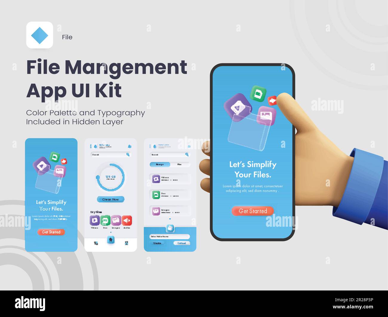 File Management Mobile App UI Screens Including As Login, Sign Up, Data ...