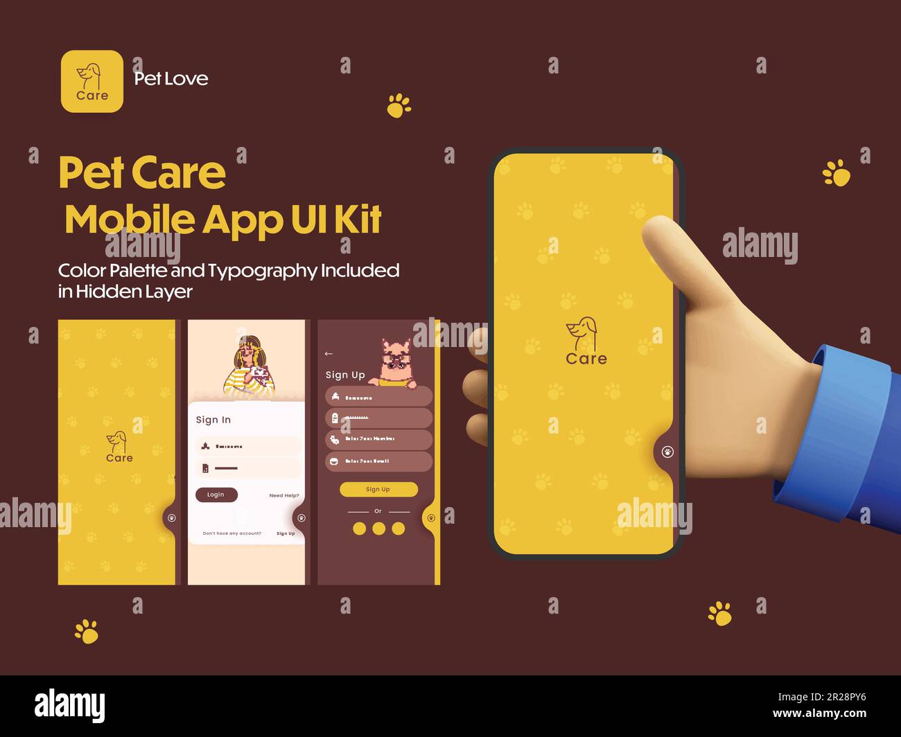 Pet Care App UI Kit Including Sign In, Sign Up Screens for Mobile Application or Responsive