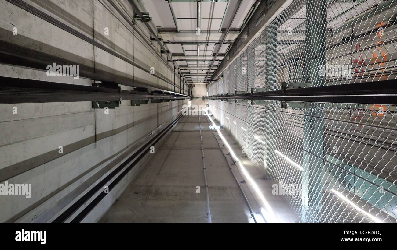 A look into a Elevator hoistway Stock Photo Alamy