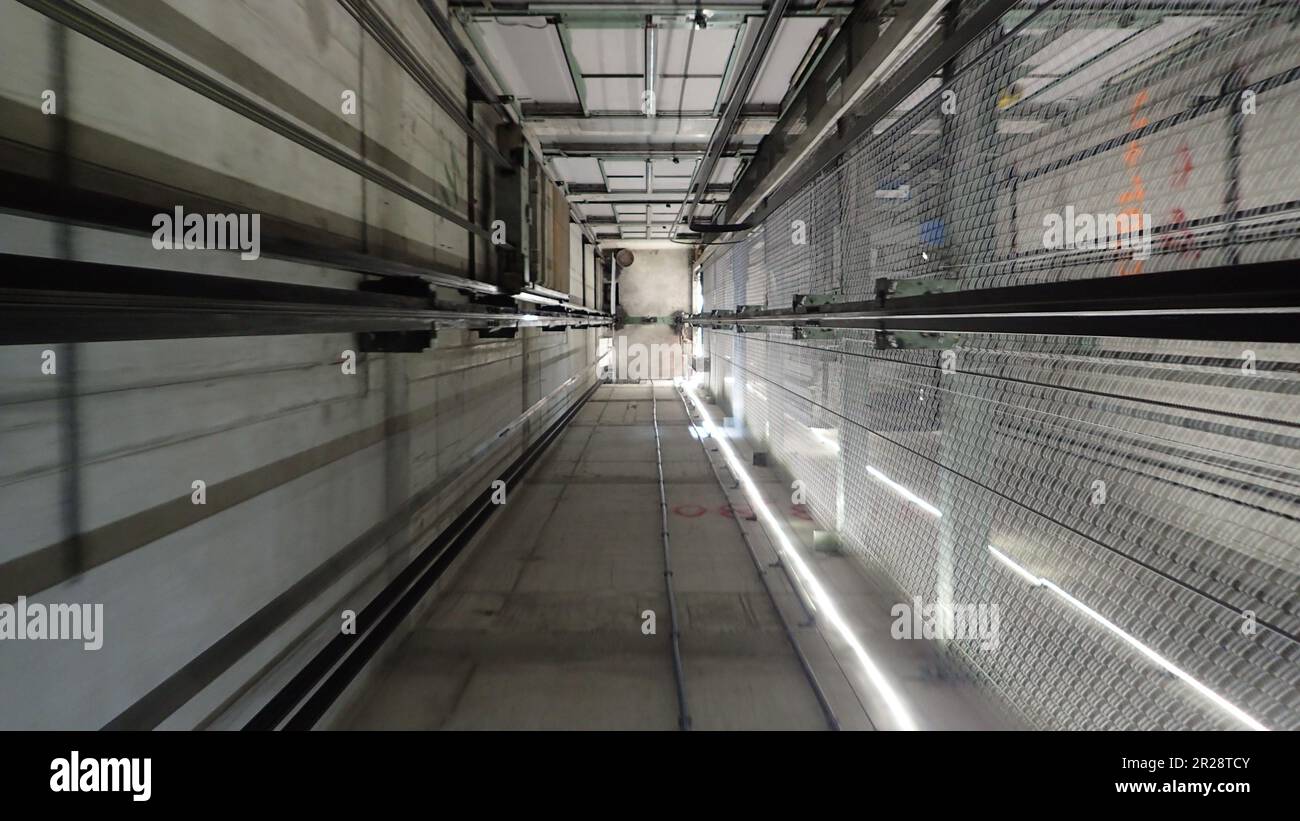 A look into a Elevator hoistway Stock Photo Alamy
